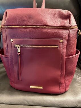 Poppy & Peonies Berry Pebbled Leather Commuter Backpack